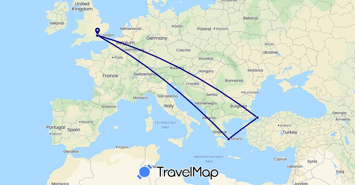 TravelMap itinerary: driving in United Kingdom, Greece, Turkey (Asia, Europe)